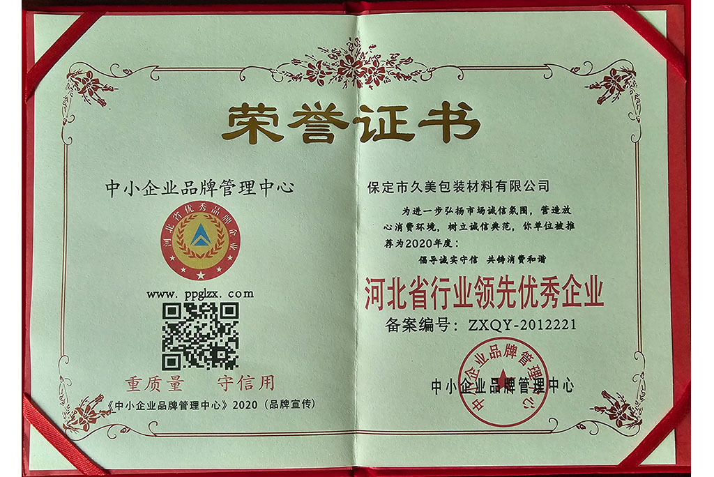 河北省行業(yè)領(lǐng)先優(yōu)秀企業(yè)榮譽證書 河北省行業(yè)領(lǐng)先優(yōu)秀企業(yè)榮譽證書